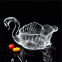 华莹切割打磨透明置物果斗,7175系列水晶玻璃天鹅造型果盘