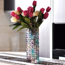 碧丽品牌圆口竹编花瓶,欧式浪漫幻彩植物花器,进口无铅玻璃通透环保