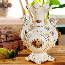 尚永泰A款欧式手绘描金花瓶,双耳圆肚景德镇陶瓷花器,环保持久色泽台面花器摆件