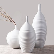 兆宏现代简约纯白陶瓷花瓶,螺纹饰面细口台面花器摆件,型号IMG9651