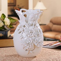 贝汉美颜忆捏花陶瓷花瓶,景德镇玫瑰描金插花瓶,货号A005