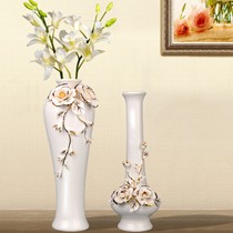 雅尊家居欧式陶瓷芍药花花瓶,雕花描银莹润细腻花器,货号:HP17