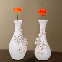 雅尊欧式古典月季花花瓶,鎏金电镀防滑陶瓷花器,纯手工捏花台面花瓶