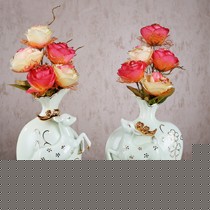 雅尊欧式梅花鹿带花花瓶摆件,HP22浅绿色手工雕刻古典雅致花器礼品