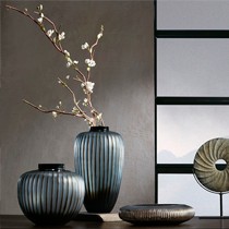 Tao条纹刻磨花瓶,创意玻璃花瓶三件套,7101401台面花器