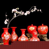 欢畅金牡丹粉彩摆件,中式门厅装饰花器,传统红色插花用品