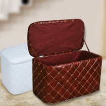 蓝贝绮带储物功能PU皮换鞋凳,欧式实木框架圆角边缘小矮凳,型号LX1324