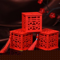 麦达令创意木质榫卯喜糖盒,MZTH中式婚礼糖盒,大红色流苏喜糖盒