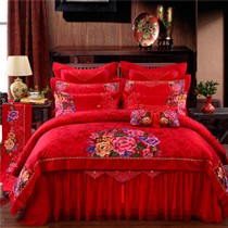 中式花都婚庆四件套件,绣花夫人1.8米床上用品,纯棉精致刺绣床品XH2127