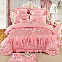 立体堆花工艺床品套件,全棉刺绣婚庆家纺,居忆阁蕾丝枕套BJRTS02158