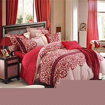 月诺红色婚庆家纺四件套,1.8M活性印花全棉磨毛床品,型号:YNMM-02