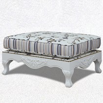 哥帕菲品牌布艺客厅脚凳,高回弹海绵坐垫可拆洗,欧式象牙白实木雕花脚踏