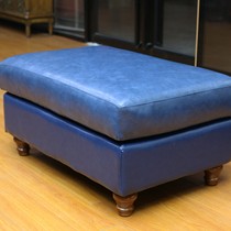 标爵做旧实木脚踏凳,油蜡皮仿古沙发凳,方形双层软垫换鞋凳