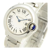 卡地亚银色圆形石英女表,精钢防水蓝气球手表,型号:W69010Z4