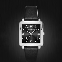 阿玛尼黑色正方形手表,复古皮革表带防水石英表,型号:AR 11074