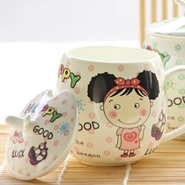 QD/千典可爱卡通造型杯子,骨瓷陶瓷马克杯,带勺盖情侣杯货号胖胖杯