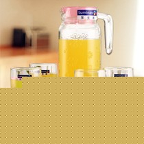 Luminarc/乐美雅无色透明玻璃杯,圆形花饰水杯茶壶组合,货号: J6104