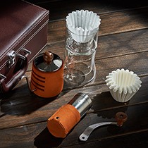 帝国黄棕色外包咖啡壶套装,手摇磨豆不锈钢复古咖啡机