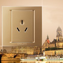 德力西香槟色16A电源插座,PC防火阻燃三孔插座,安全门防触电设计