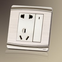 带轻点四色任选开关插座,10A丹珑单控五孔插座,绅士系列GQ95051插座