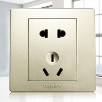 飞利浦10A五孔开关插座,香槟金防误插电源插座,PC阻燃五金电工