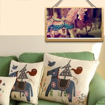 香芋谷色童趣布艺靠垫,A122型棉麻淡黄色靠垫,有趣童年玩具绣花造型