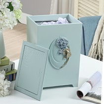 翻盖式大号垃圾桶,那澜多紫阳花浮雕纸篓,客厅树脂蓝色垃圾桶