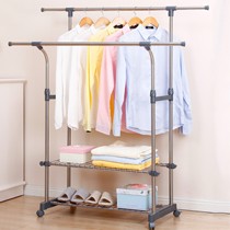 诗澜雅不锈钢双杆式晾衣架,可移动两层收纳挂衣杆,SLY-6023晒鞋架