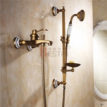 博恩诗泰奢华欧式挂墙式全铜花洒,做旧雕花陶瓷手持花洒,型号: CF8119