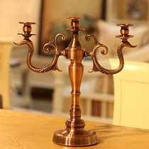 橡树庄园欧式风格烛台,拉丝抛光加厚底座蜡烛摆件,多功能三头烛台