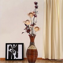 zmkam中式复古卧室落地灯,草藤柳编旋压客厅灯具,L0572