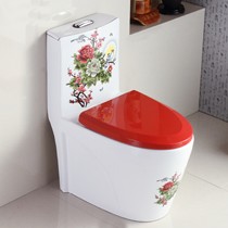 箭磁厨手工彩绘中式坐便器,超漩式冲水纳米釉面马桶