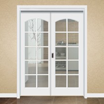 壹木居白色镶嵌型卫浴玻璃门,杉木烤漆静音双滑移门,型号:HJ-720