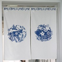 帛彩堂中国风布艺门帘,bml001型棉麻混合半挂帘,福猪吉羊印花图案