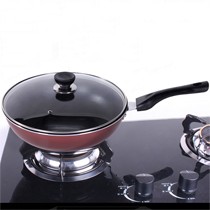 高抛光不锈钢炒锅,冀发酒红色无烟锅具,螺纹不粘工艺厨具JF-LC030