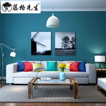 藤格先生,地中海浮雕壁纸,湖蓝色仿麻质纹理墙纸,型号: SU2316