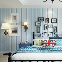 米冠地中海蓝色竖条纹壁纸,卧室背景墙无纺布壁纸,型号: 5502