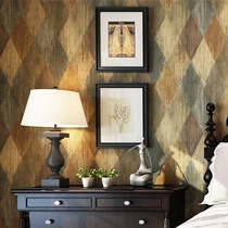 米冠品牌美式乡村复古墙纸,646菱形仿皮纹壁纸,客厅防水背景墙纸