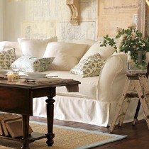 欧巢美式乡村松木客厅沙发,纯棉布艺三人座家居沙发,整装可移动家具