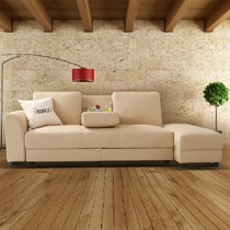 瑞信米白色温馨转角沙发,磨砂皮艺双人位沙发,日式风格简洁淡雅