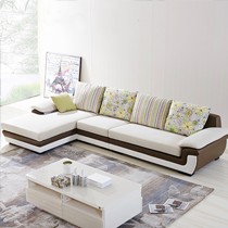 全友可拆洗布艺沙发,印花图案组合L型现代实木沙发,型号102011Y