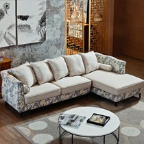 美式乡村印花布艺沙发,优梵艺术多人沙发组合带贵妃位, 型号:S14P-3+ZGF-HuaN可拆洗沙发