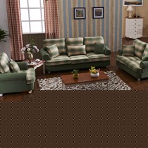 迪仙妮亚布艺沙发,美式乡村实木沙发, FC-208B绿色格子U形沙发