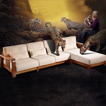 龙森核桃木U型沙发组合,sf829客厅沙发家具,纯手工雕花布艺沙发