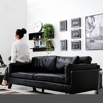 思捷家居L形真皮沙发,黑色皮艺沙发套装,S252双人实木沙发