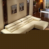几度皮艺转角沙发,L形实木沙发,米白色真皮沙发组合型号: 3026