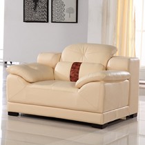 几度小户型真皮沙发,2201实木单人沙发椅,米黄色皮艺桦木沙发