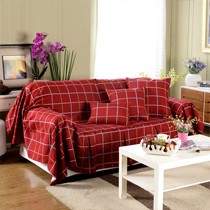 sfj-sugela系列三人座沙发套,艾沫现代简约红格子布艺纯棉沙发巾