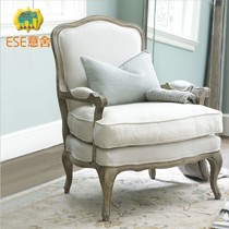 1386B系列欧式实木复古单人沙发,意舍亚麻布环保手抓纹沙发椅
