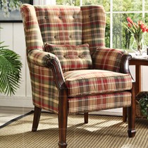 圣尼卡田园风布艺沙发椅,红绿格纹组装单人沙发椅,型号HW0602